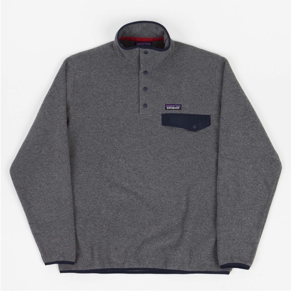 PATAGONIA Synchilla Snap-T Fleece Gray + Navy Pullover Women’s M | EUC